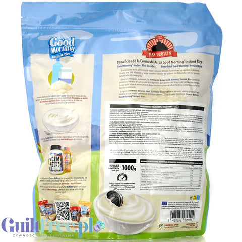 Max Protein Crema de Arroz, Neutral 1kg - kleik ryżowy bez cukru i słodzików, węglowodany po treningu