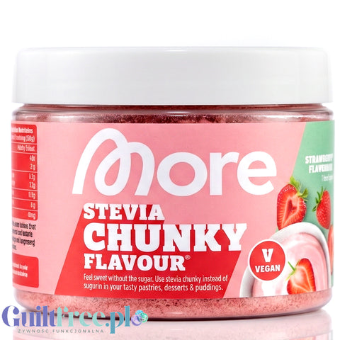 More Nutrition Chunky Flavor STEVIA, Strawberry Perfection 150g - wegański aromat w proszku bez cukru ze stewią