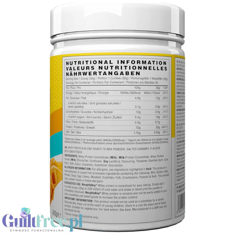 Naughty Boy Whey Protein Salted Caramel 900g - gęsta odżywka białkowa WPI, WPC & MPC