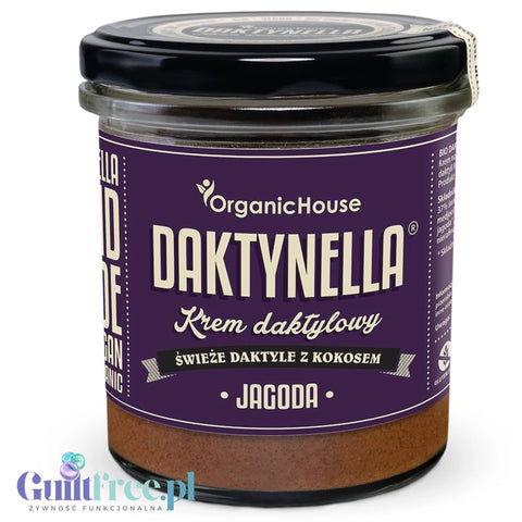 Organic House Daktynella Jagoda 280g - jagodowy krem daktylowo-kokosowy bez dodatku cukru, wegański & organiczny