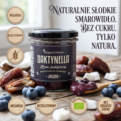 Organic House Daktynella Jagoda 280g - jagodowy krem daktylowo-kokosowy bez dodatku cukru, wegański & organiczny