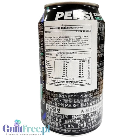 Pepsi Zero Sugar Mojito 355ml - miętowo-limonkowa Pepsi bez cukru z Korei Południowej