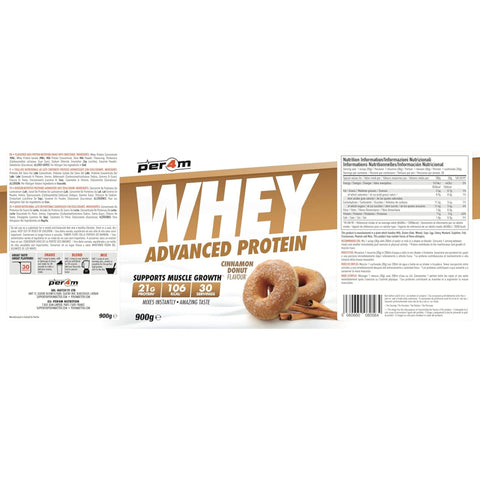 Per4m Whey Advanced Protein Cinnamon Donut 900g - gęsta odżywka białkowa WPC, WPI & MPC, Cynamonowy Donut