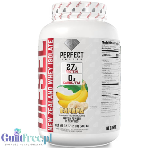 Perfect Sport Diesel 100% Whey Isolate Banana 908g - odżywka ze stewią całkowicie bez cukru i tłuszczu, 26g białka & 120kcal