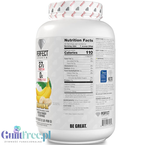 Perfect Sport Diesel 100% Whey Isolate Banana 908g - odżywka ze stewią całkowicie bez cukru i tłuszczu, 26g białka & 120kcal