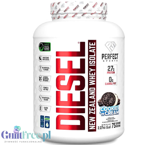 Perfect Sport Diesel 100% Whey Isolate Cookies 'n Cream 2,27 kg - topowa odżywka tylko ze stewią z Nowej Zelandii