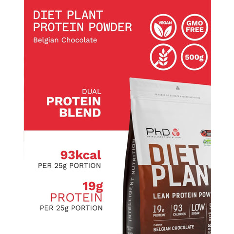 Phd Diet Plant Lean Protein Belgian Chocolate 500g - vegan protein supplement, Belgian Chocolate, fat burning formula