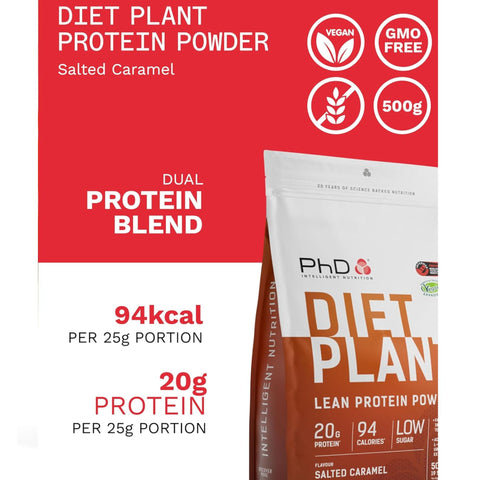 PhD Diet Plant Lean Protein Salted Caramel 500g - vegan protein powder, Salted Caramel, fat burning formula