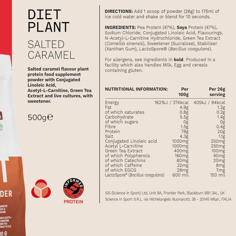 PhD Diet Plant Lean Protein Salted Caramel 500g - vegan protein powder, Salted Caramel, fat burning formula