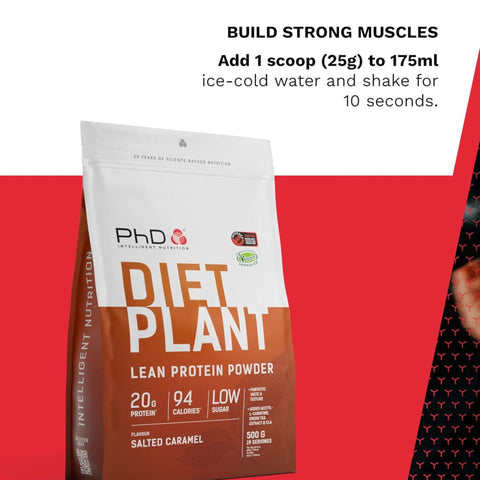 PhD Diet Plant Lean Protein Salted Caramel 500g - vegan protein powder, Salted Caramel, fat burning formula
