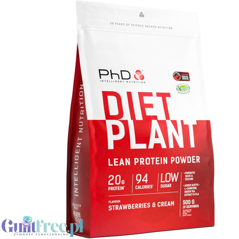 Phd Diet Plant Lean Protein Strawberries & Cream 500g - wegańska odżywka białkowa, Truskawki w Śmietanie, fat burning formula