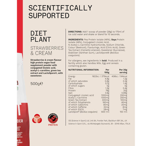 PhD Diet Plant Lean Protein Strawberries & Cream 500g - vegan protein supplement, Strawberries & Cream, fat burning formula