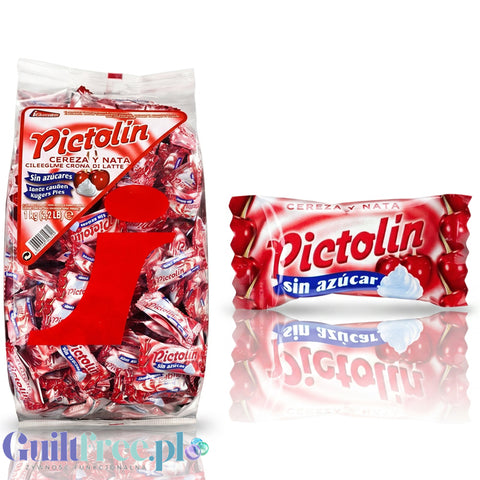 Pictolin Cereza y Nata 1kg - wiśniowo-śmietankowe cukierki bez cukru, duże opakowanie