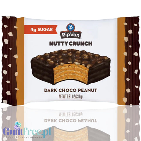 Rip Van Nutty Crunch Dark Choco Peanut 120kcal - słodko-słony wegański wafelek z orzechami i ciemną czekoladą