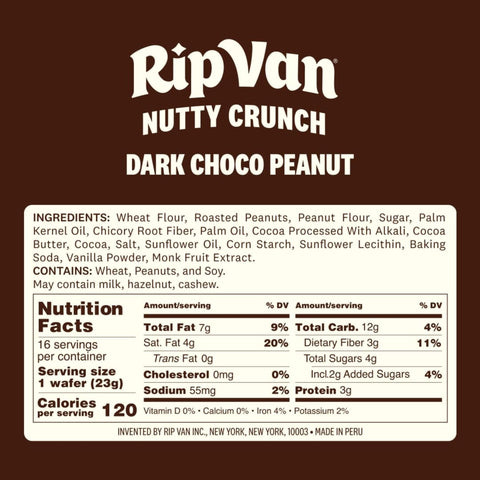 Rip Van Nutty Crunch Dark Choco Peanut 120kcal - słodko-słony wegański wafelek z orzechami i ciemną czekoladą
