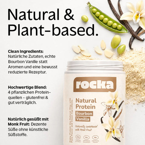 Rocka Nutrition Natural Protein Bourbon Vanilla 600g - wegańska odżywka białkowa ULTRA prosty skład unikat
