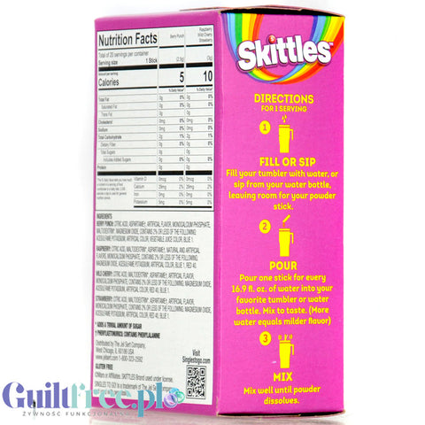 Skittles Singles To Go Wild Berry XL - 20 saszetek smakowych do wody bez cukru i kcal, mix 4 smaków