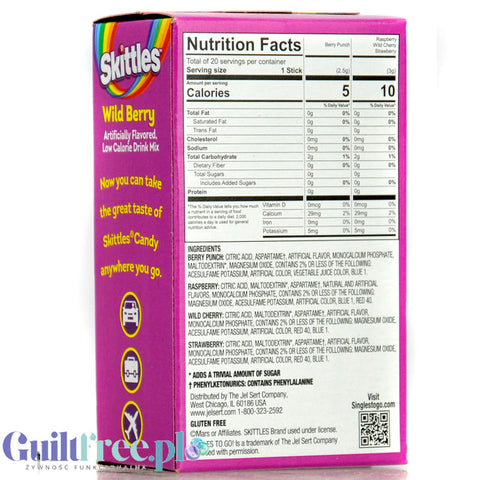 Skittles Singles To Go Wild Berry XL - 20 saszetek smakowych do wody bez cukru i kcal, mix 4 smaków