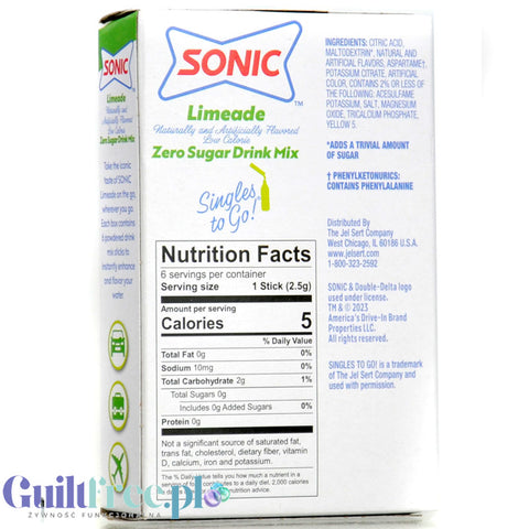 Sonic Zero Sugar Singles to Go Limeade - saszetki smakowe do wody bez cukru i kcal, smak Lemoniada Limonkowa