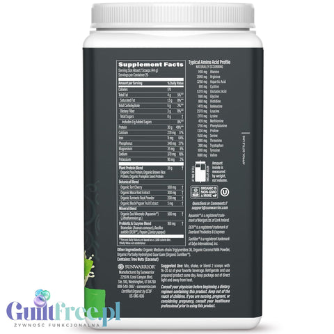 Sunwarrior Active Protein Organic Unflavored 884 g