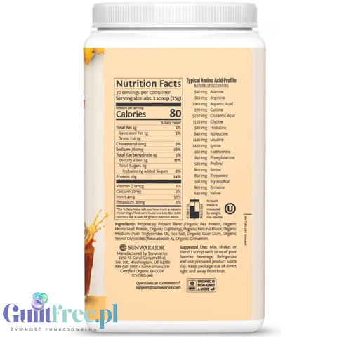 Sunwarrior Protein Warrior Blend Pumpkin Spice 750g - wegańska organiczna odżywka białkowa z goji i MCT