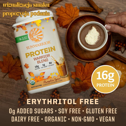 Sunwarrior Protein Warrior Blend Pumpkin Spice 750g - wegańska organiczna odżywka białkowa z goji i MCT