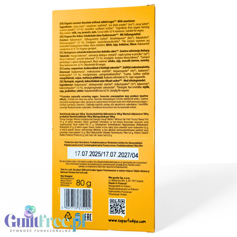 Super Fudgio Vegan Chocolate 62% - vegan coconut chocolate without added sugar with fiber