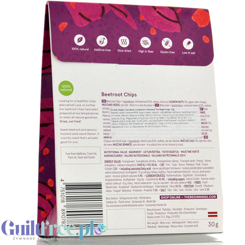 The Beginnings Dried Beetroot & Cashew Chips  - niesolone surowe chipsy z buraków z orzechami nerkowca