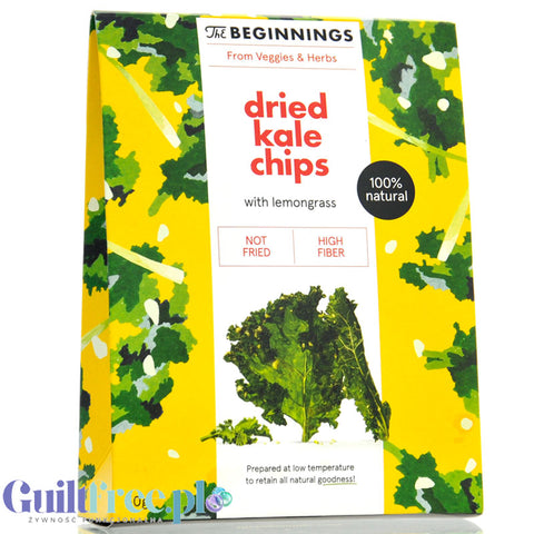 The Beginnings Dried Kale & Lemongrass Chips - surowe niesolone chipsy z jarmużu z trawą cytrynową