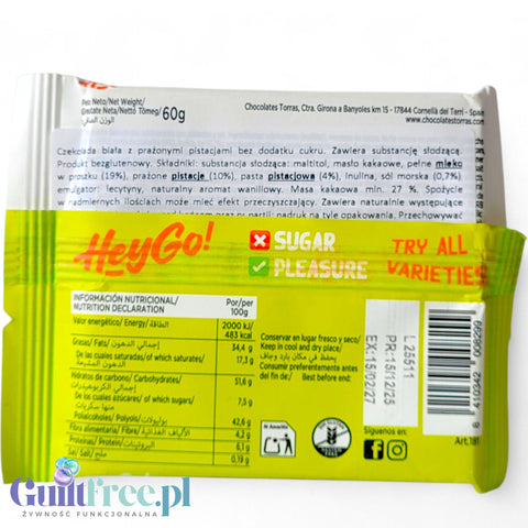 Torras Hey Go! Roasted Pistachios - sugar-free white chocolate with roasted pistachios