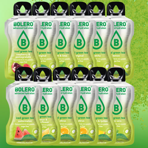 Bolero Iced Green Tea Mix 12 saszetek x 8g, 10 różnych smaków Zielonej Mrożonej Herbaty bez cukru