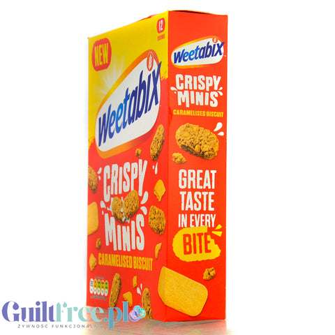 Weetabix Crispy Minis Caramelised Biscuit - pełnoziarniste płatki z ciasteczkami, z żelazem i witaminami