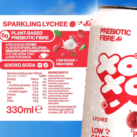 XO Soda High Fibre Lychee 330ml - funkcjonalny napój z błonnikiem i stewią