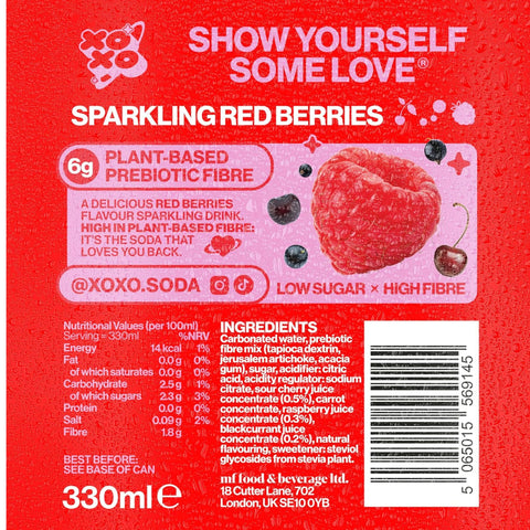 XO Soda High Fibre Red Berries - funkcjonalny napój z błonnikiem i stewią