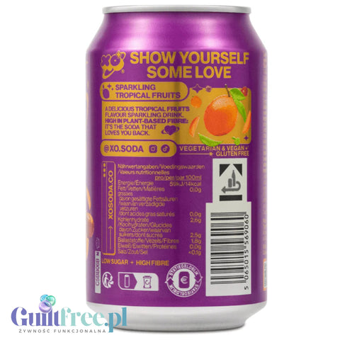 XO Soda High Fibre Tropical Fruits - funkcjonalny napój z błonnikiem i stewią