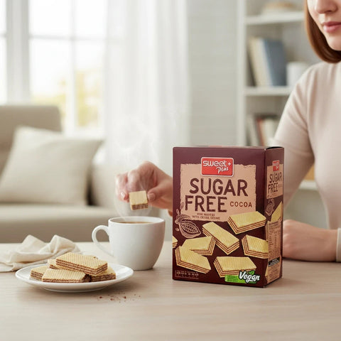 Sweet Plus Sugar Free Cocoa – wegańskie wafelki z kremem kakaowym bez dodatku cukru, opakowanie rodzinne
