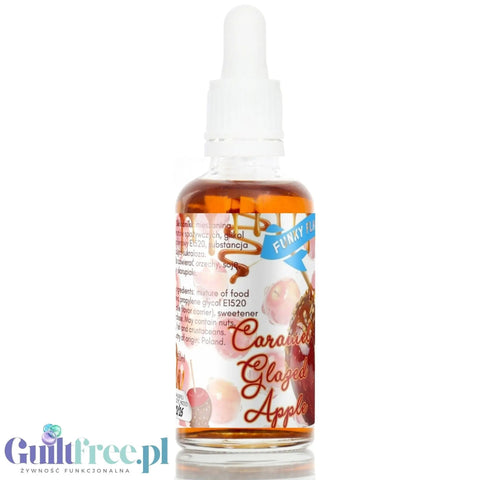 Butelka aromatu Guiltfree Funky Flavors Sweet Caramel Glazed Apple z kroplomierzem na białym tle