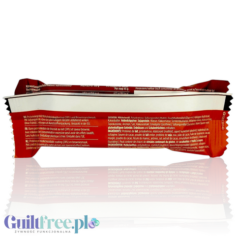 Tył opakowania batona proteinowego Guiltfree Barebells Chocolate Spread z informacjami o składzie i wartościach