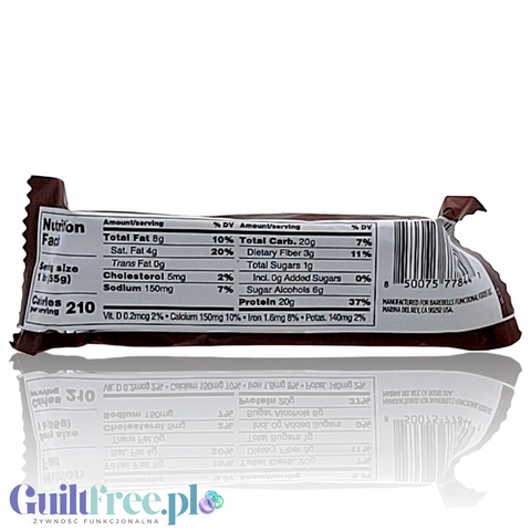 Tylna strona opakowania batona proteinowego Barebells Brownie Batter z tabelą wartości odżywczych od Guiltfree