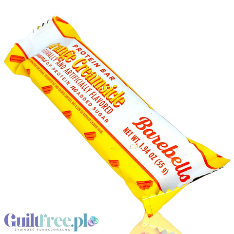 Baton proteinowy Guiltfree Barebells Orange Creamsicle w żółtym opakowaniu o smaku pomarańczy i wanilii