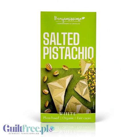 Wegańska biała czekolada Benjamissimo Salted Pistachio z pistacjami i solą himalajską w ofercie Guiltfree