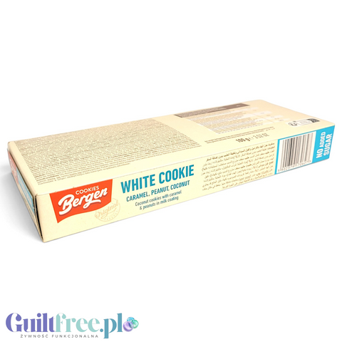 Bergen White Cookie Caramel, Peanut & Coconut - kruche ciasteczka bez cukru z karmelem, orzechami i kokosem z białą polewą by Bergen Diet (bergen-white-cookie-caramel-peanut-coconut-kruche-ciasteczka-bez-cukru-z-karmelem-orzechami-i-kokosem-z-biala-polewa)