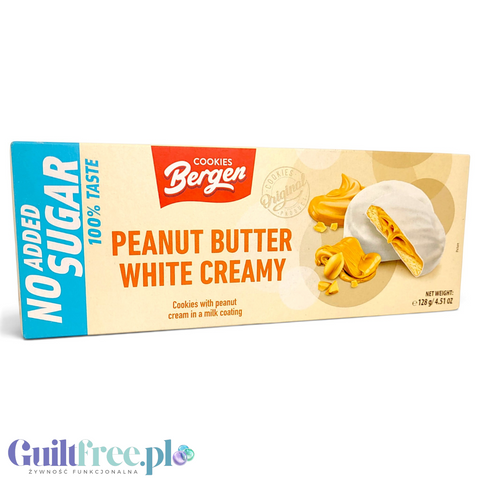 Bergen Peanut Butter White Creamy Cookies ciastka orzechowo-karmelowe w białej polewie bez cukru by Bergen Diet (bergen-peanut-butter-white-creamy-cookies-ciastka-orzechowo-karmelowe-w-bialej-polewie-bez-cukru)