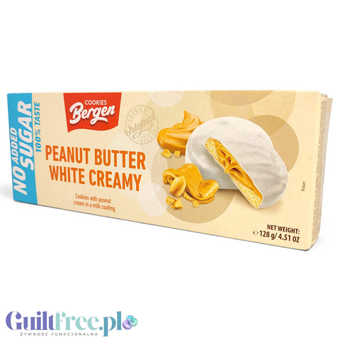 Bergen Peanut Butter White Creamy Cookies ciastka orzechowo-karmelowe w białej polewie bez cukru by Bergen Diet (bergen-peanut-butter-white-creamy-cookies-ciastka-orzechowo-karmelowe-w-bialej-polewie-bez-cukru)