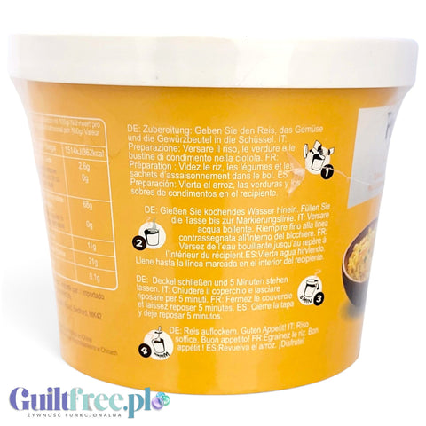 Guiltfree Better Power Rice danie instant o smaku kurczaka w kubku z instrukcją przygotowania na etykiecie