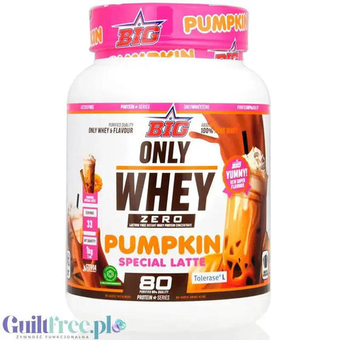 Odżywka białkowa Guiltfree BIG Only Whey Zero o smaku Pumpkin Special Latte w opakowaniu 1kg z enzymem laktazy