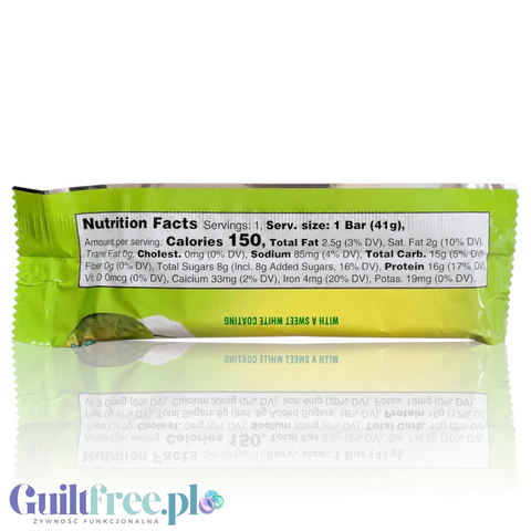 Guiltfree Built Bar Sour Puff Green Apple Crush, tył opakowania z tabelą wartości odżywczych na zielonym tle