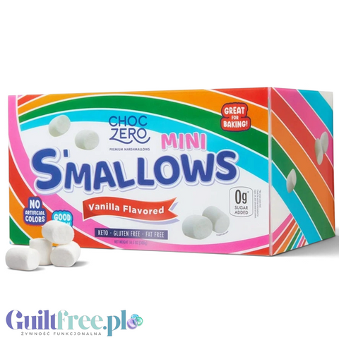 Guiltfree Choc Zero Mini S'mallows, waniliowe pianki bez cukru w kolorowym opakowaniu z tęczowym wzorem