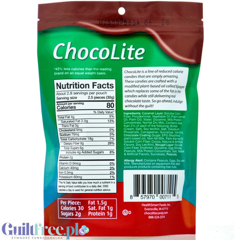 Healthsmart Sweet Nothings Chocolite Peanut Caramel Nougat - czekoladki karmelowe z orzechami o obniżonej zawartości tłuszczu by HealthSmart Foods (healthsmart-sweet-nothings-chocolite-peanut-caramel-nougat-czekoladki-karmelowe-z-orzechami-o-obnizonej-zawartosci-tluszczu)