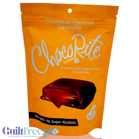 Opakowanie Guiltfree ChocoRite z czekoladkami z nadzieniem karmelowym bez dodatku cukru i alkoholi cukrowych